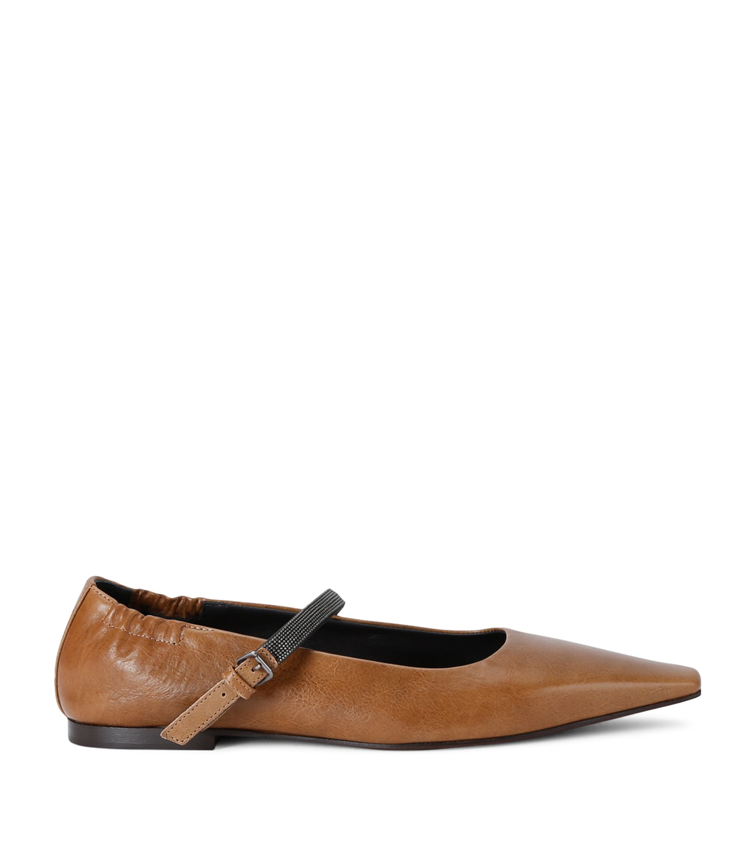 Brunello Cucinelli Leather Point Ballet Flats In Brown