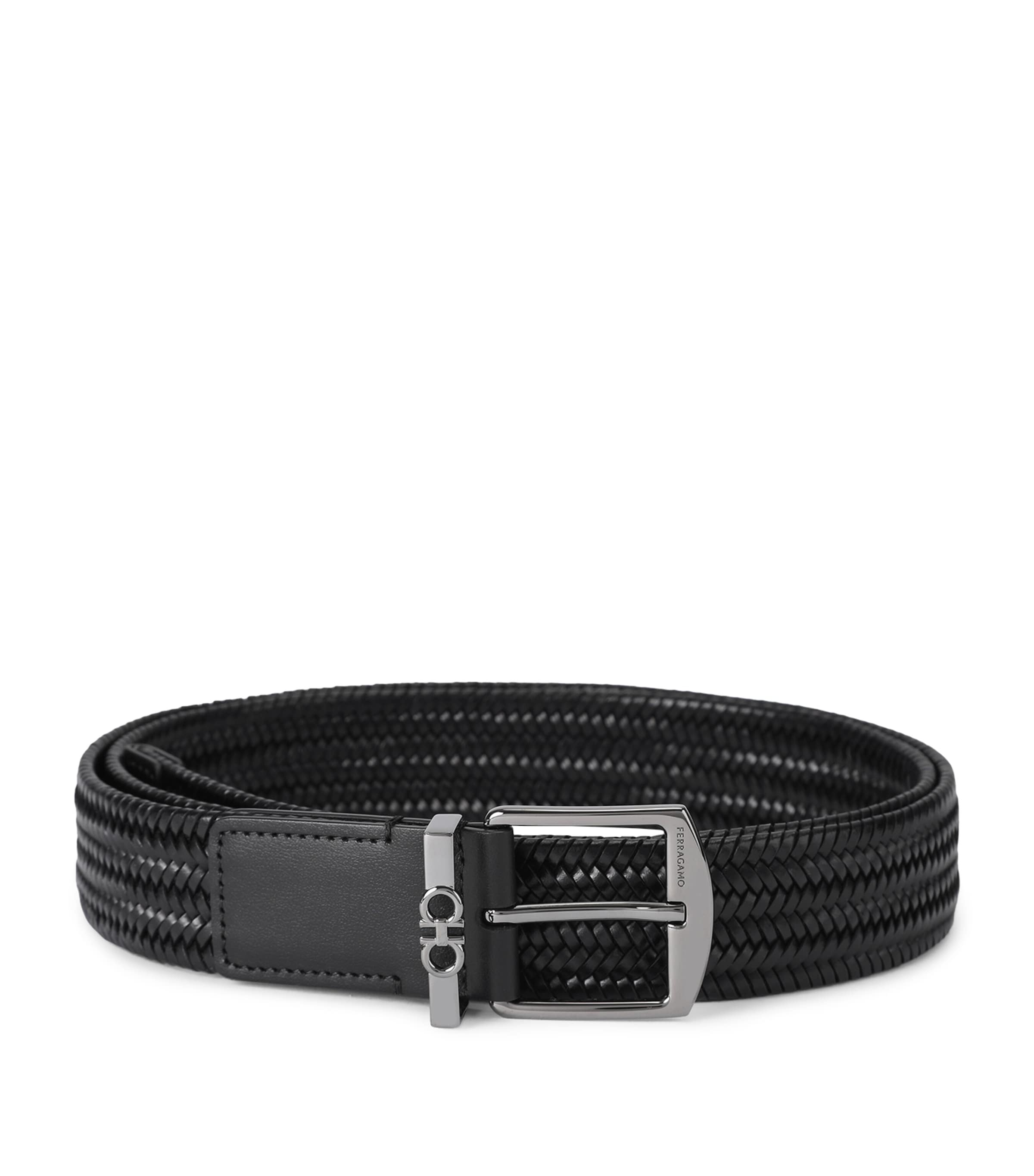 Salvatore Ferragamo Leather Woven Gancini Belt Black Image 1
