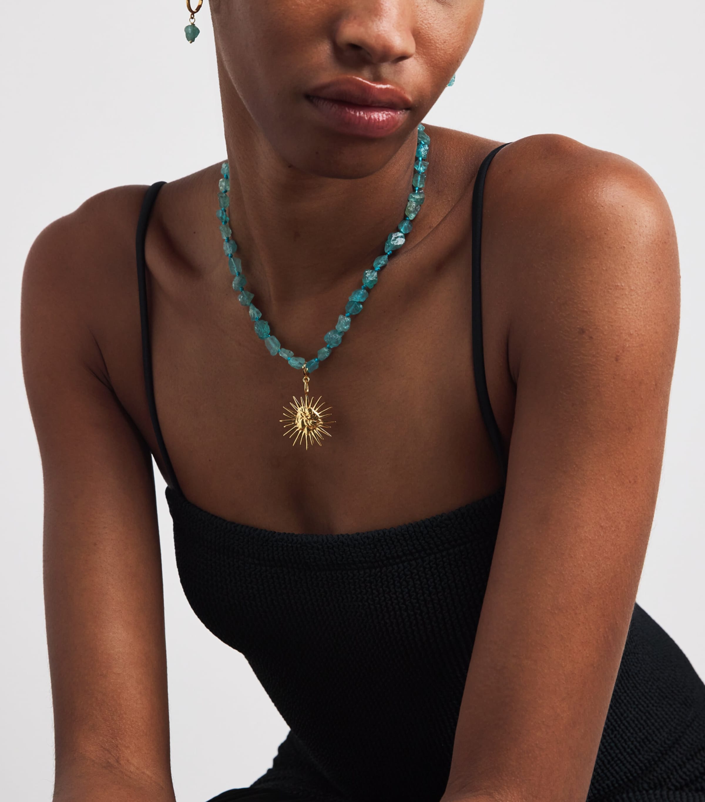 Gold-Plated and Apatite Mini Sun Necklace TEAL Image 2