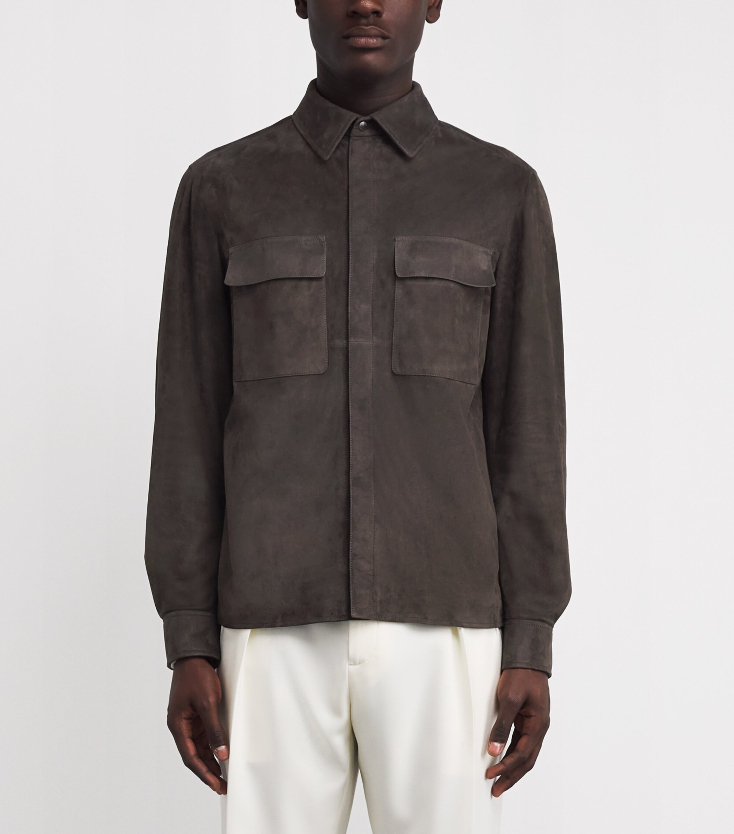Agnona Mens Suede Overshirt Brown Cumin Image 3