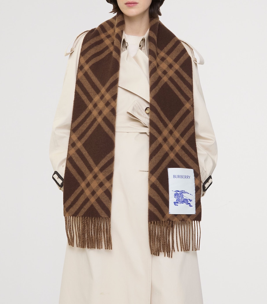 Cashmere Check Scarf TREACLE BROWN Image 3