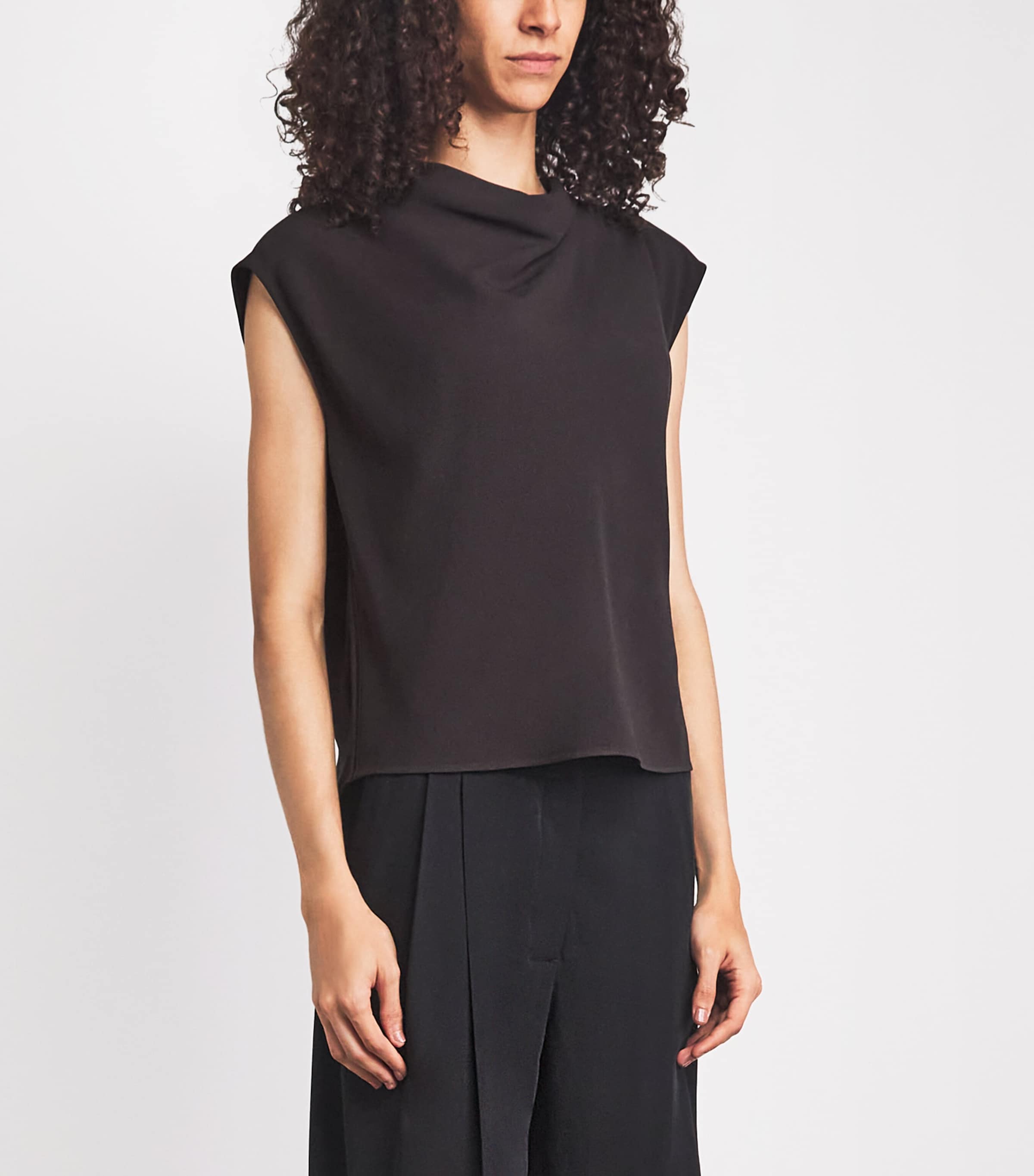 Agnona Womens Sleeveless Draped Blouse Dark Brown Ebony Image 4