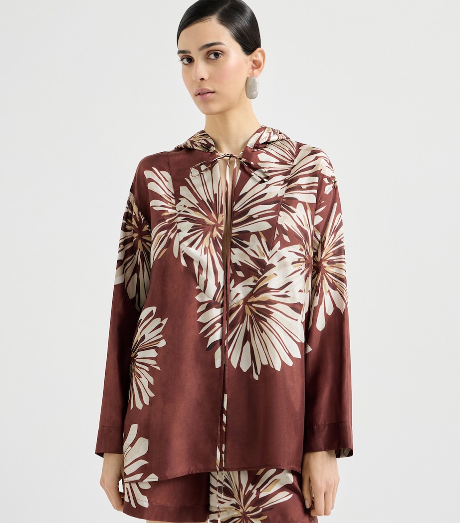 Brunello Cucinelli Womens Silk Floral Hooded Shirt Image 3