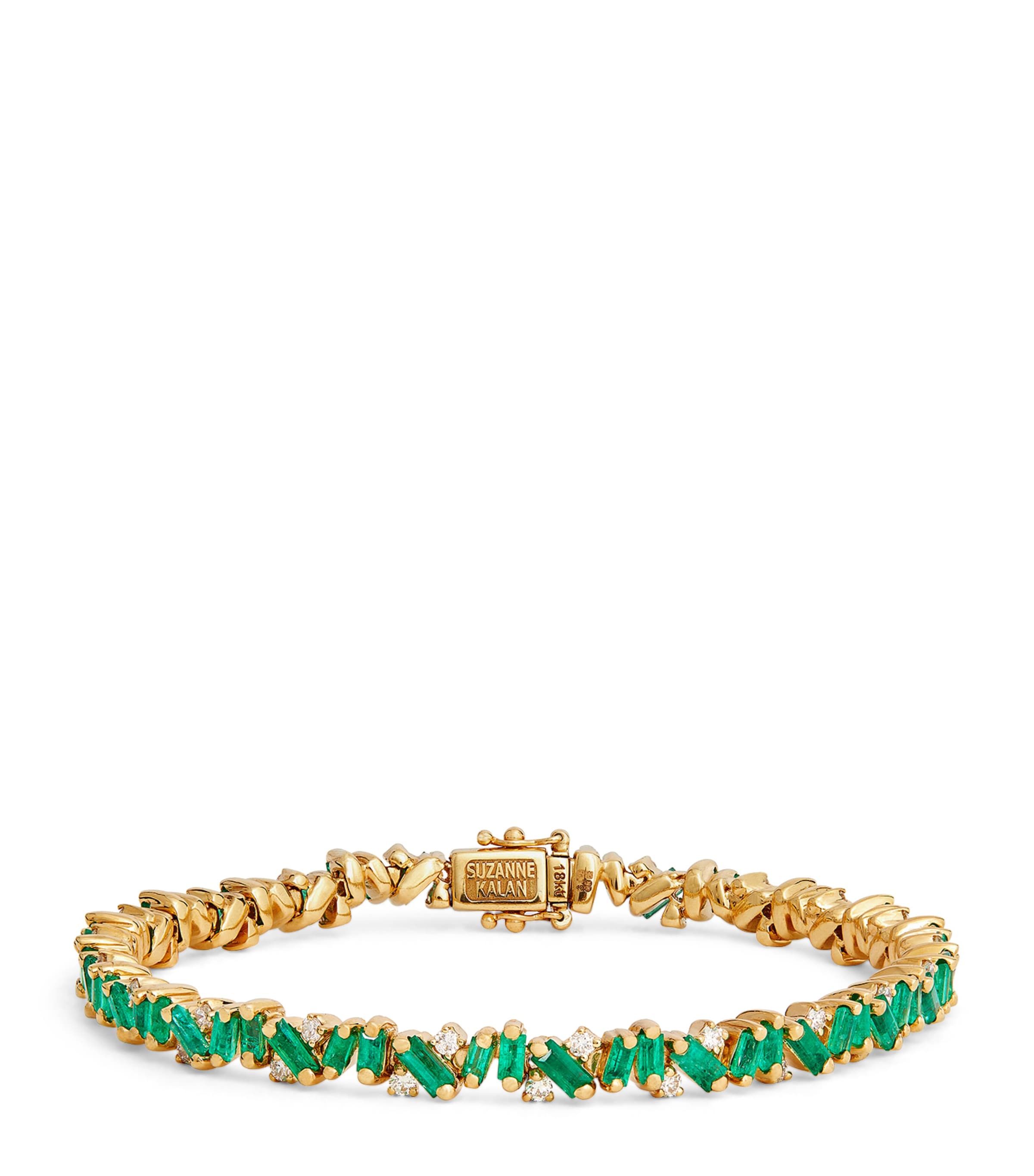 Suzanne Kalan Yellow Gold And Emerald Firework Frenzy Tennis Bracelet In Green