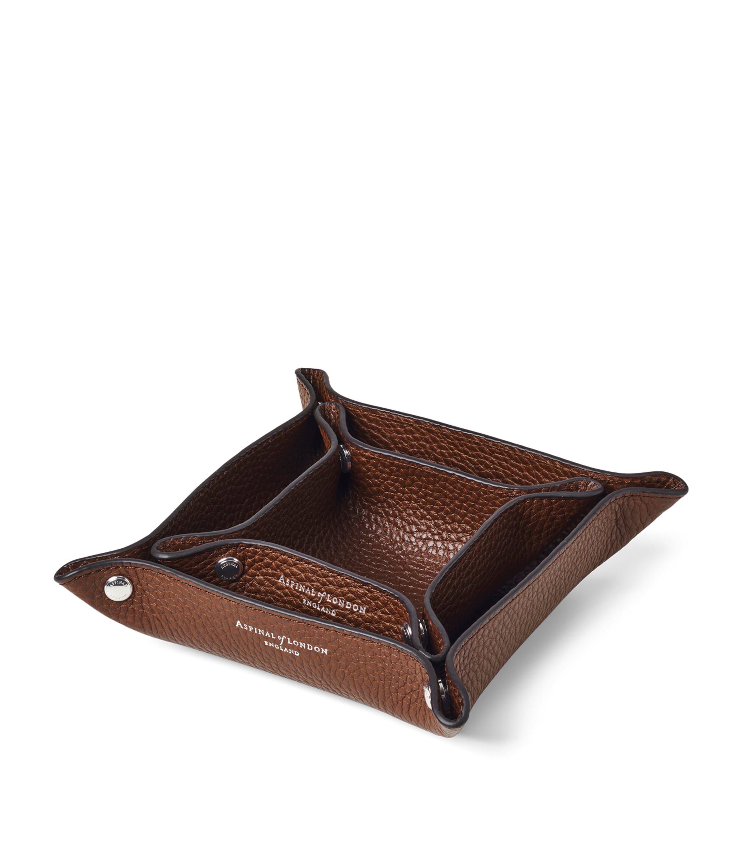 Mini Grained Leather Tidy Tray (9.5cm x 9.5cm) TOBACCO Image 3
