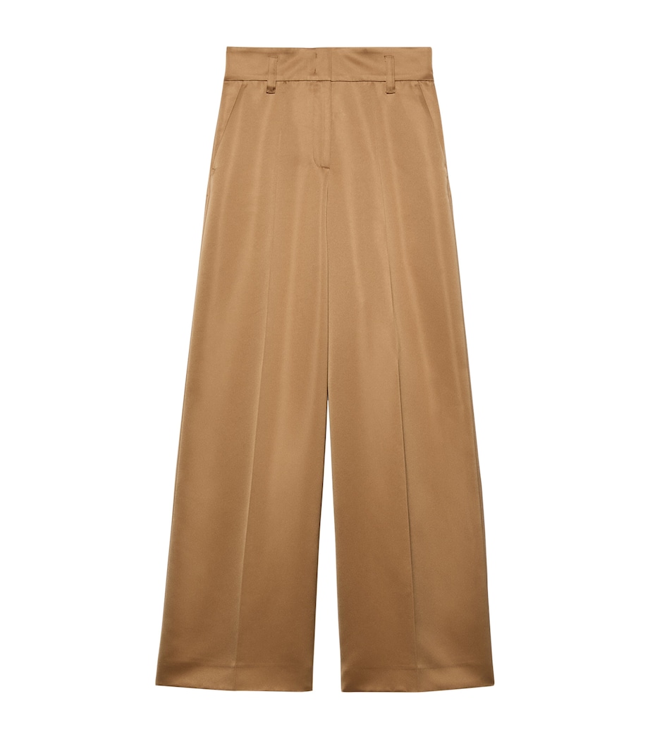 MAX&Co. Womens Satin Wide-Leg Trousers Beige Image 1