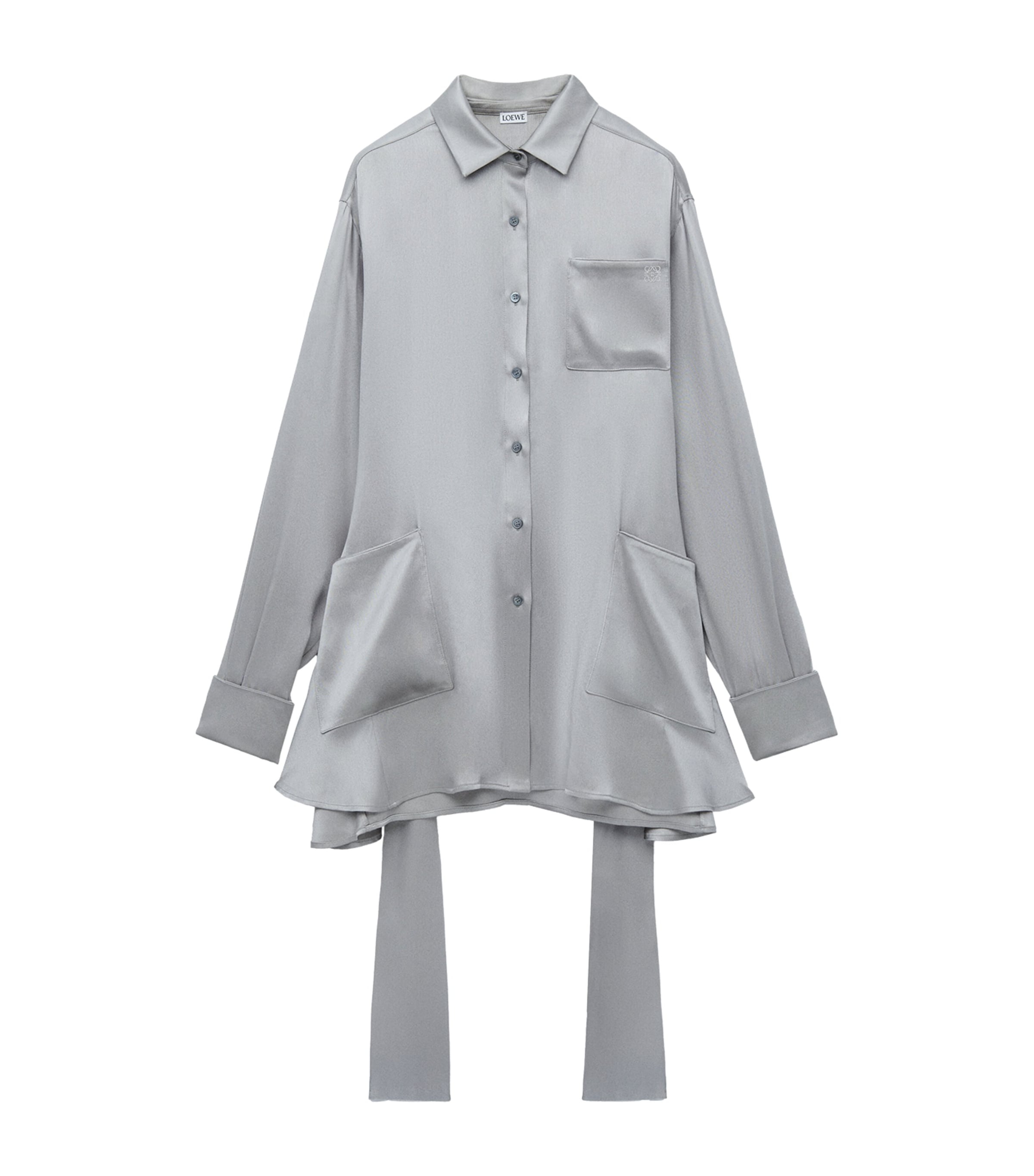 LOEWE EXCLUSIVE SILK SATIN BELTED SILVER CAPSULE PYJAMA BLOUSE