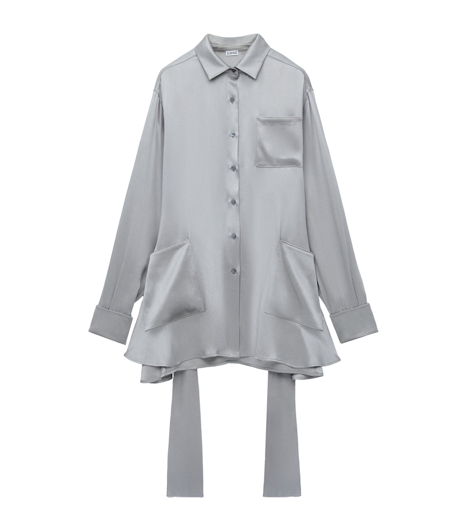 EXCLUSIVE Silk Satin Belted Silver Capsule Pyjama Blouse