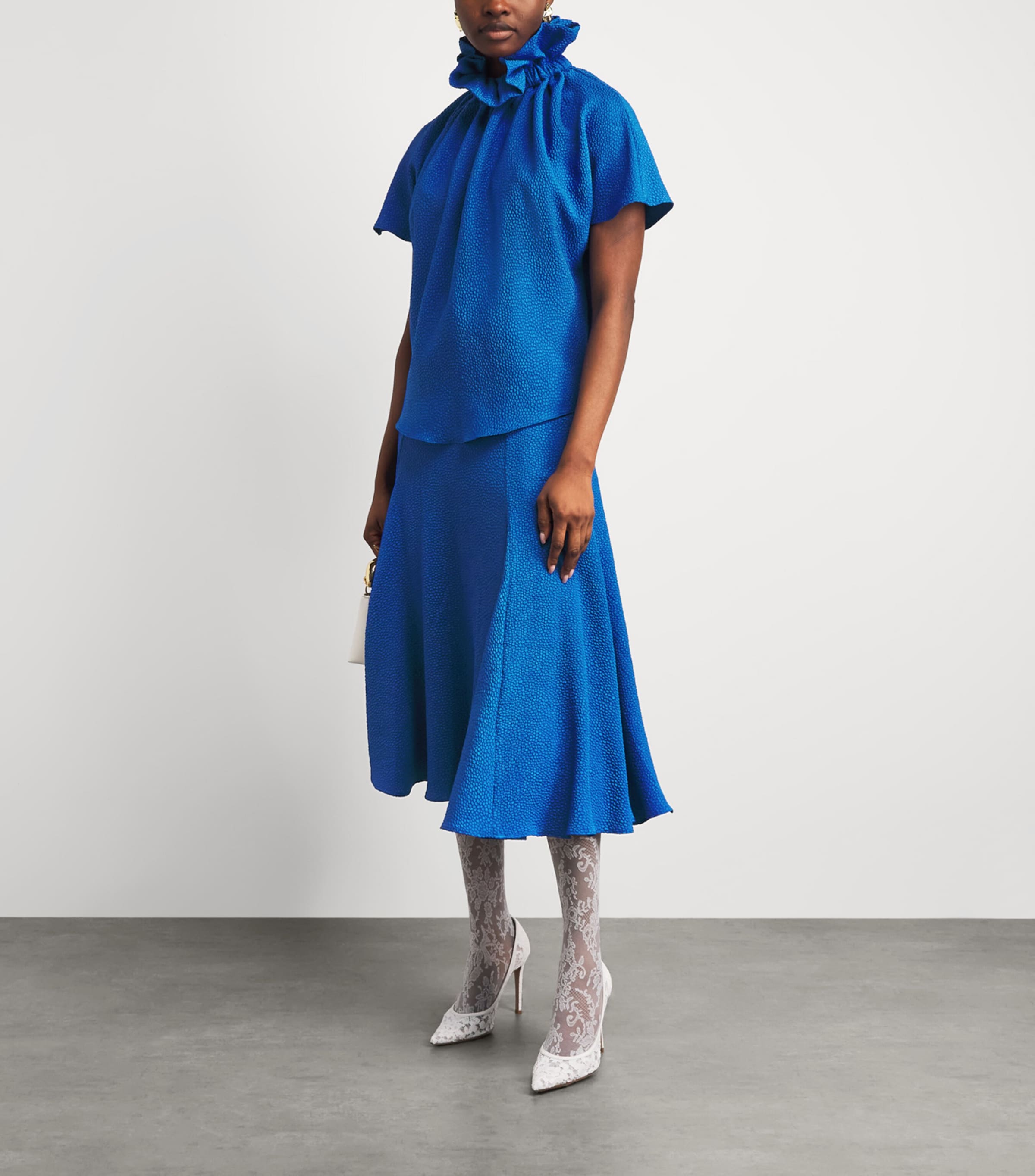 Edeline Lee Womens Jacquard Ruff Blouse Royal Blue Image 2