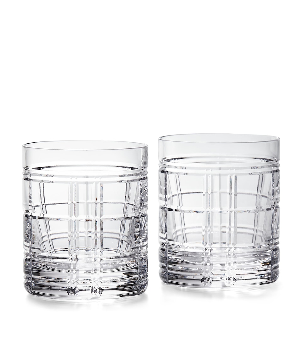 Ralph Lauren Home Set of 2 Hudson Plaid Old Fashioned Glasses Clear