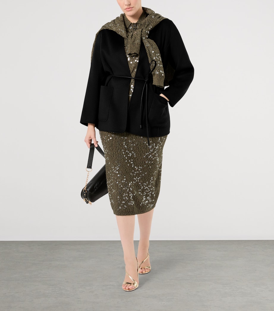 Marina Rinaldi Womens Sequin-Embellished Polo Sweater Kaki Image 2