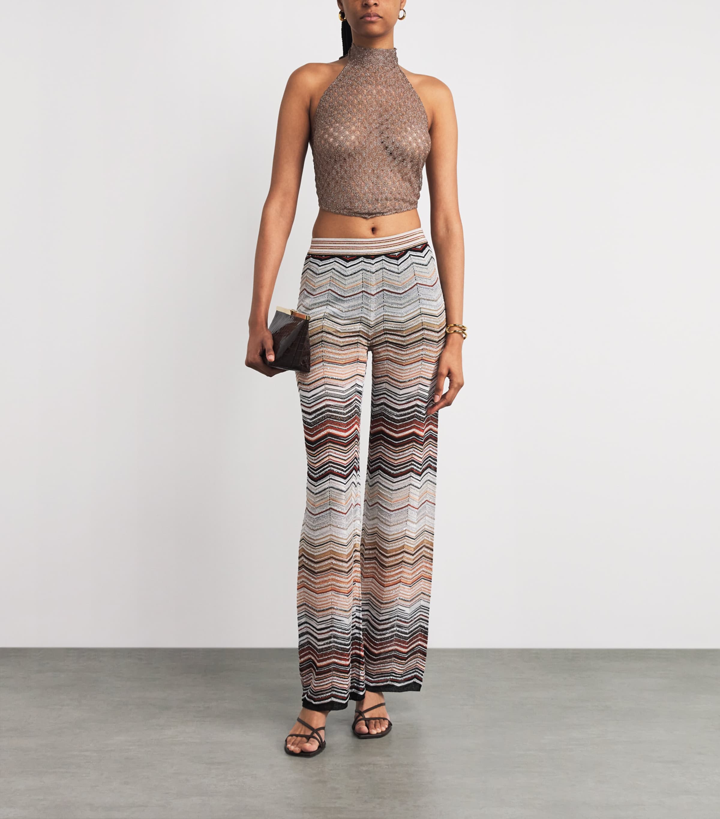 Lamé Open-Knit Halterneck Crop Top S80EE BROWN Image 2