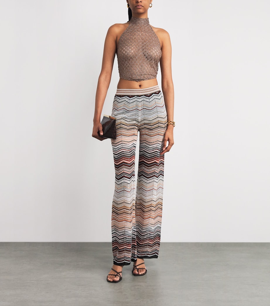 Lamé Open-Knit Halterneck Crop Top S80EE BROWN Image 2