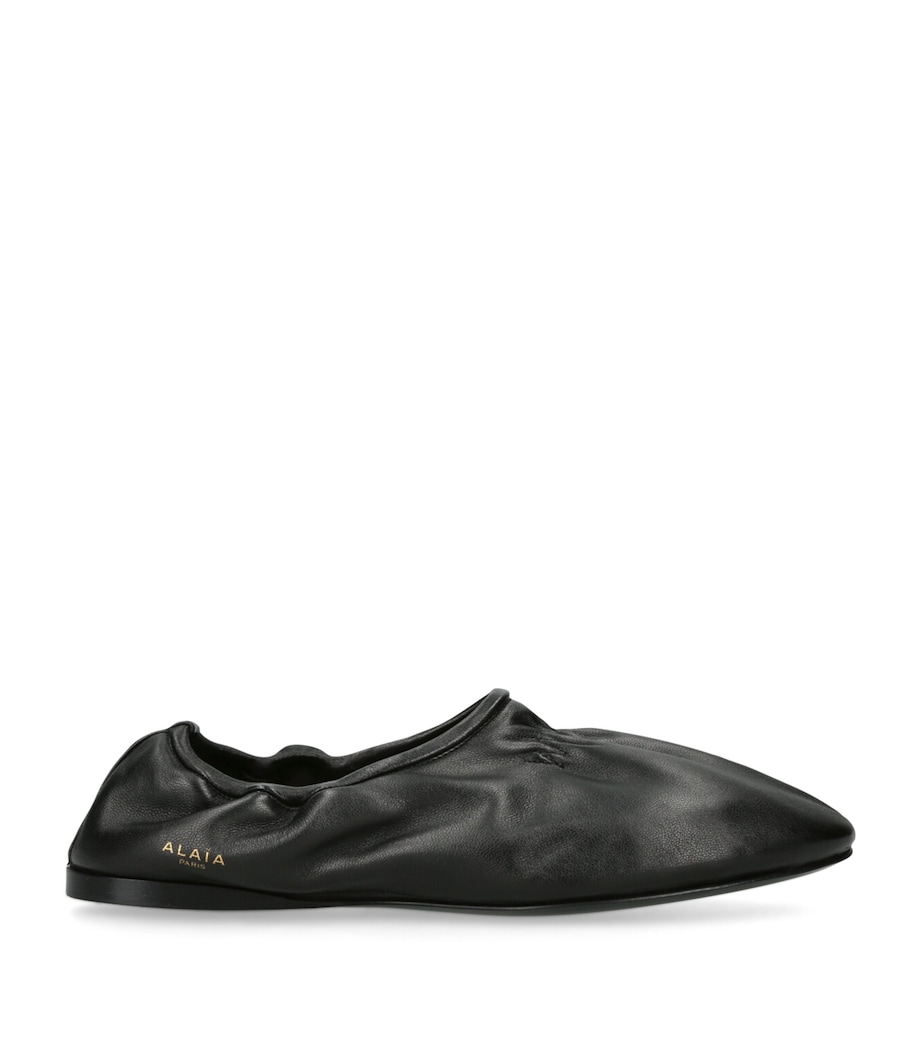 Leather Scrunched Ballet Flats BLACK Image 1