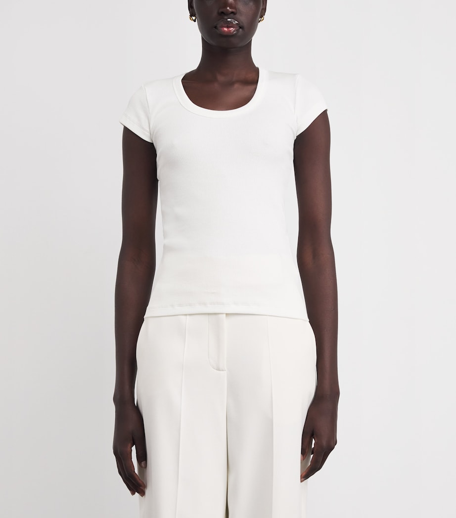 Stretch-Cotton Ribbed Saba Top WHITE Image 3