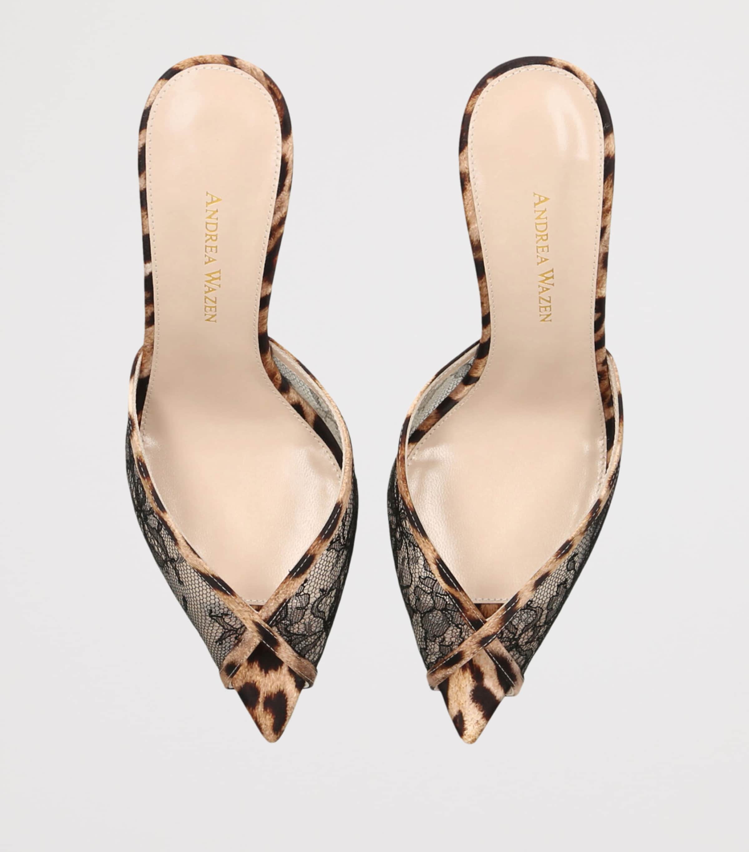 Andrea Wazen Lace Leopard Print Katy Heeled Mules 75 Black/comb Image 2