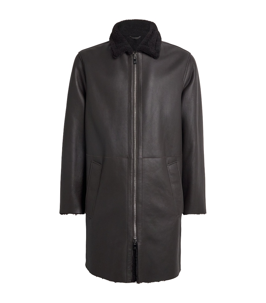 Pal Zileri Mens Lamb Shearling Long Coat Brown Image 1