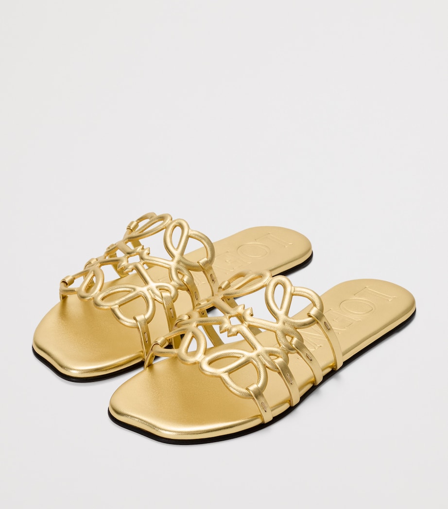 LOEWE x Paula's Ibiza Leather Petal Anagram Slides Gold Image 2