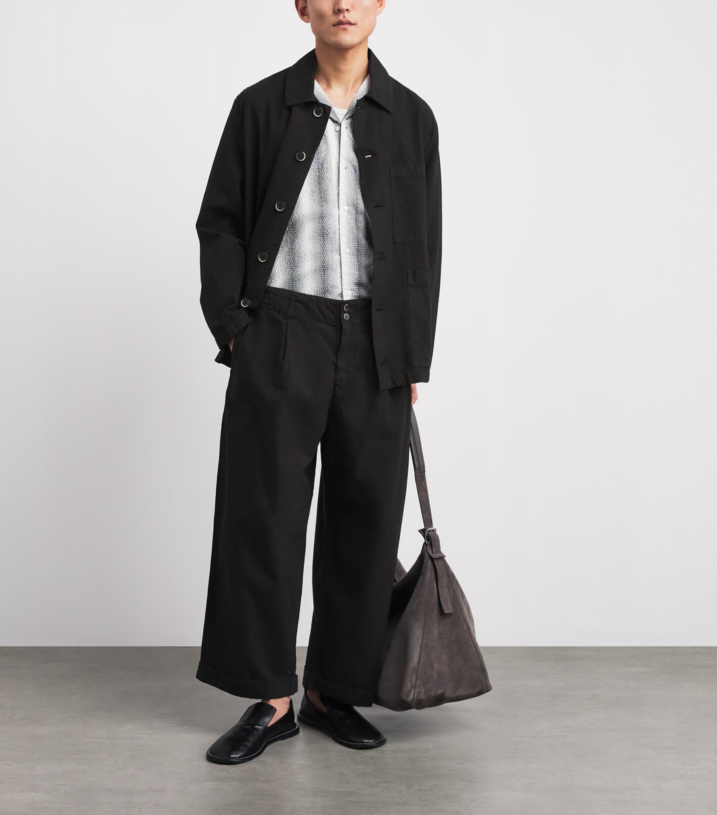 Barena Mens Cotton Crinkle Wide-Leg Trousers Nero Image 2