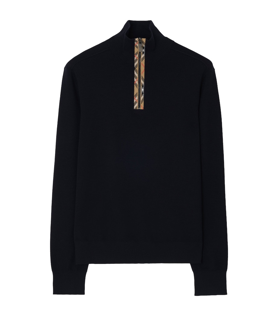 Burberry Mens Wool Quarter-Zip Sweater Navy Image 1