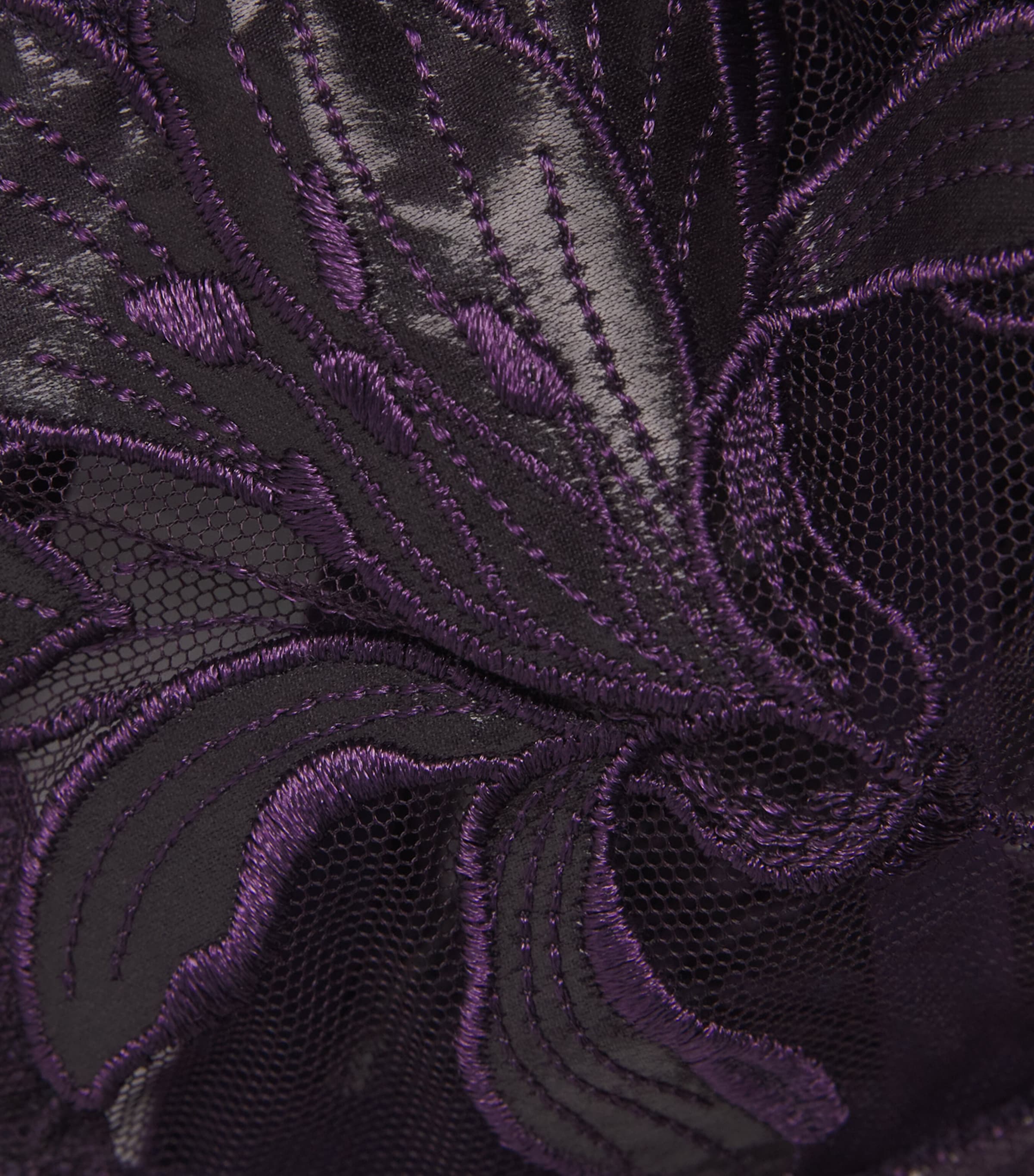 Fleur Du Mal Womens Embroidered Lily Plunge Demi Bra Aubergine Image 4