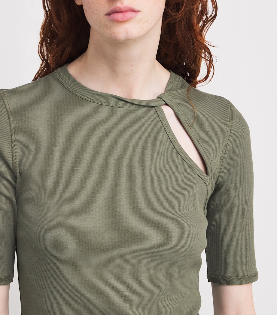 Ribbed Cut-Out T-Shirt KAKI Image 6