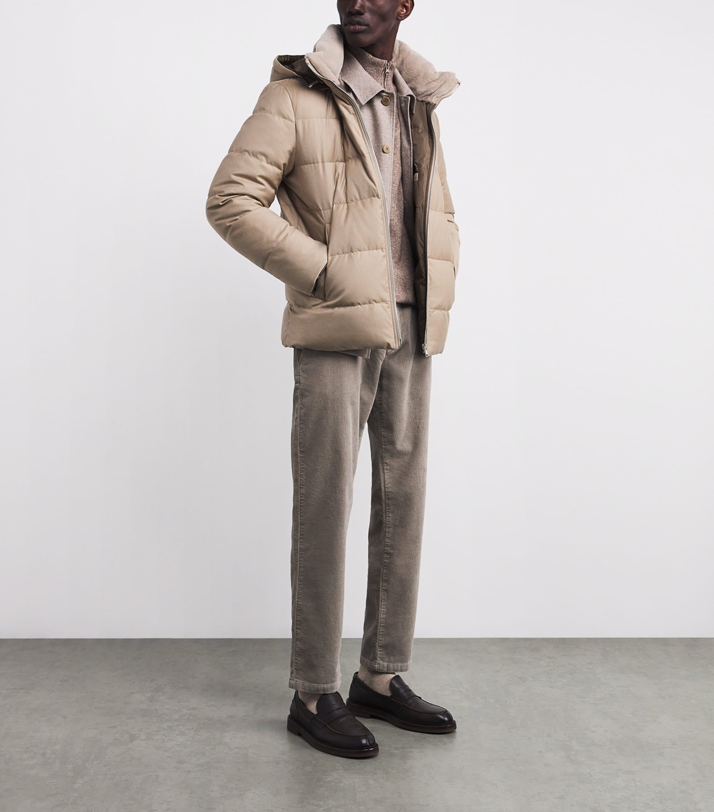 Wool-Silk Green Storm System Mink-Trim Puffer Jacket A2068 DUNE Image 2