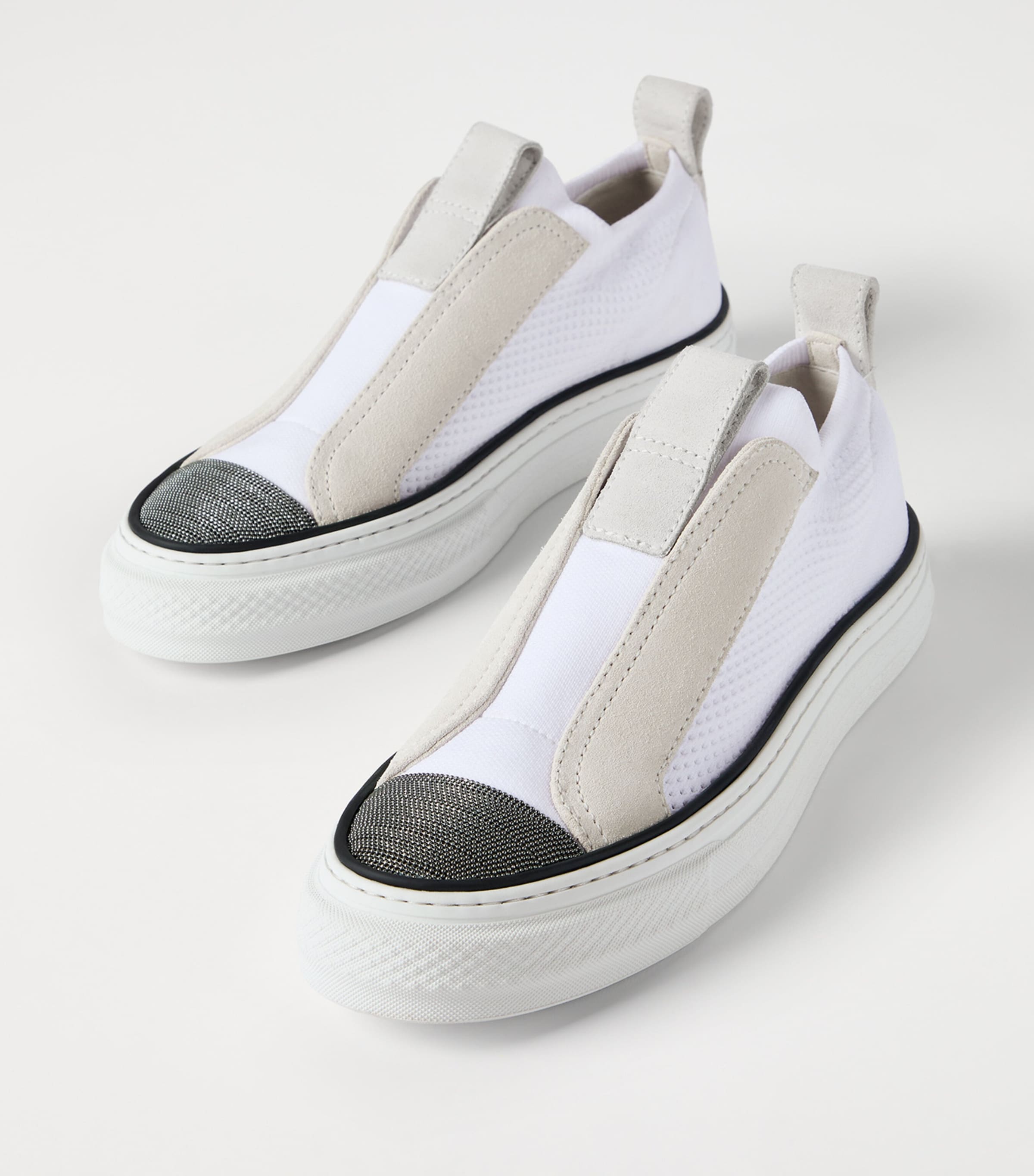 Brunello Cucinelli Knitted Suede-Trim Sneakers Image 6