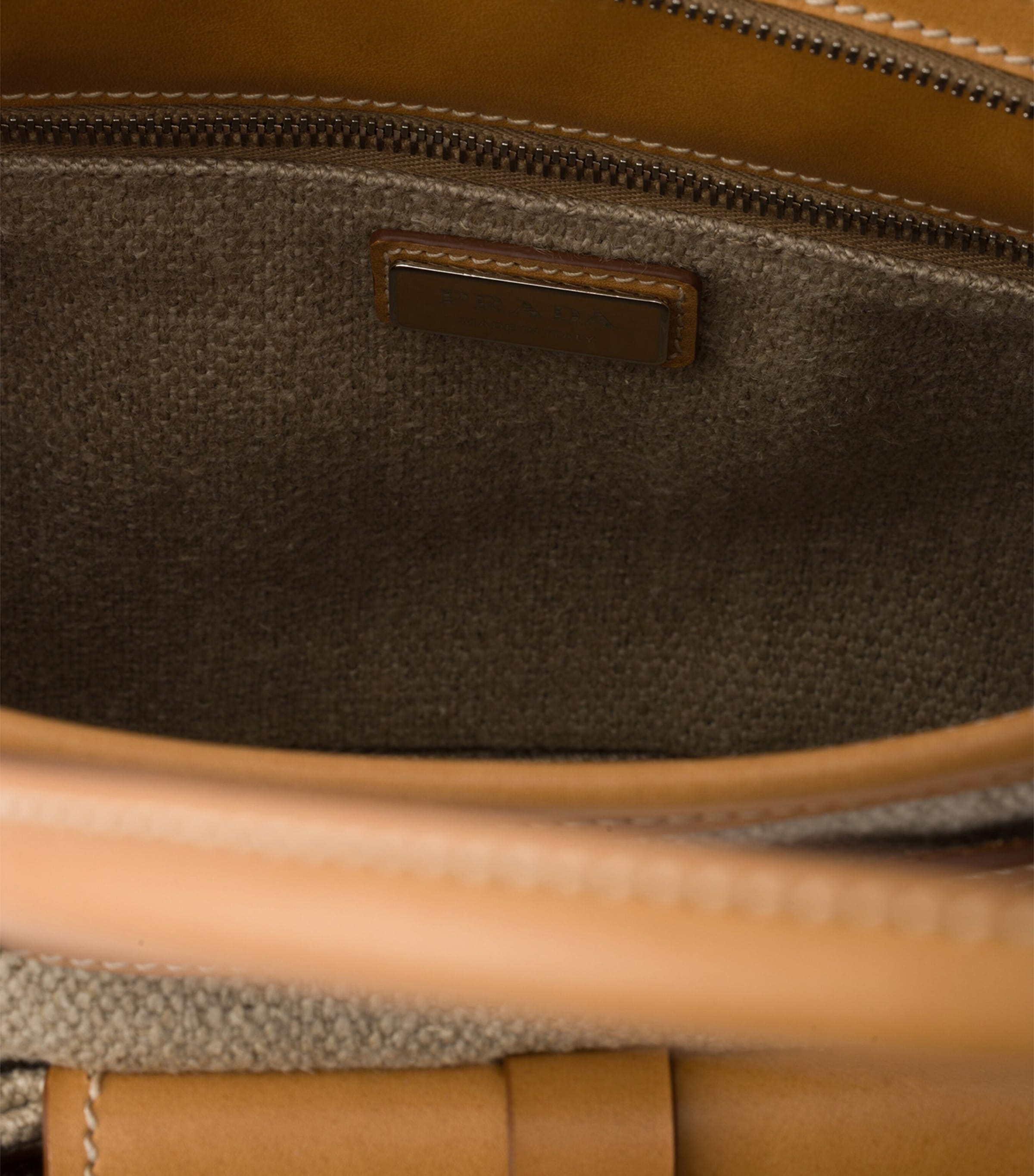 Prada Womens Small Linen Bonnie Shoulder Bag Neutral Image 7