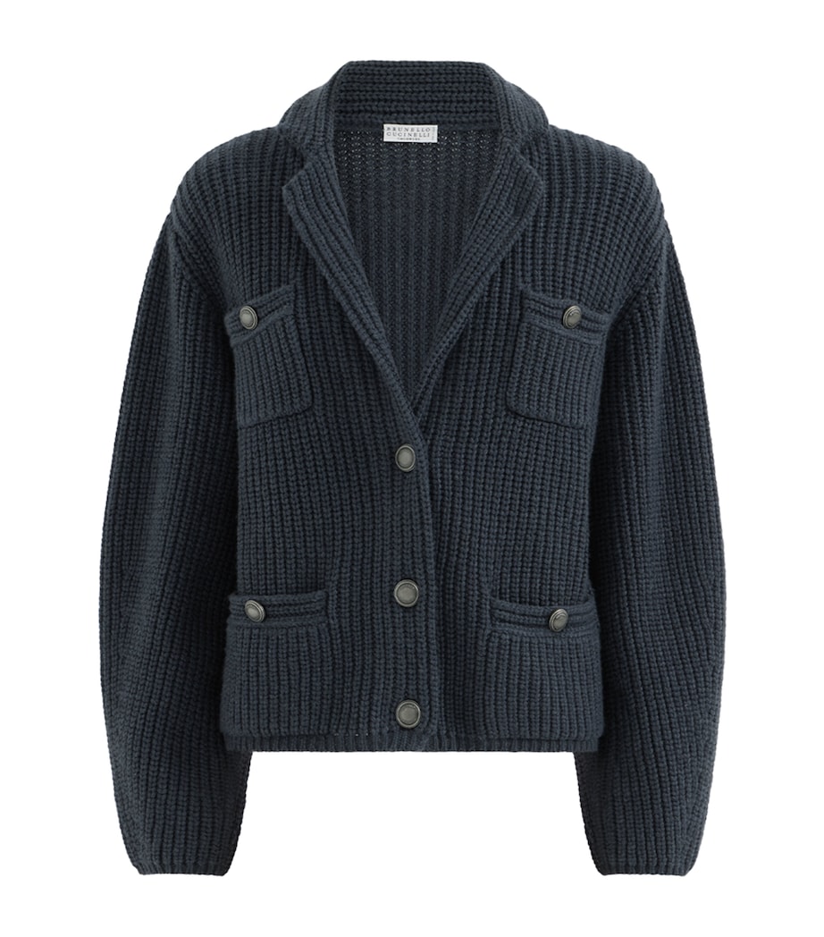 Brunello Cucinelli Womens Cashmere Rib-Knit Cardigan Blu Freddo Image 1