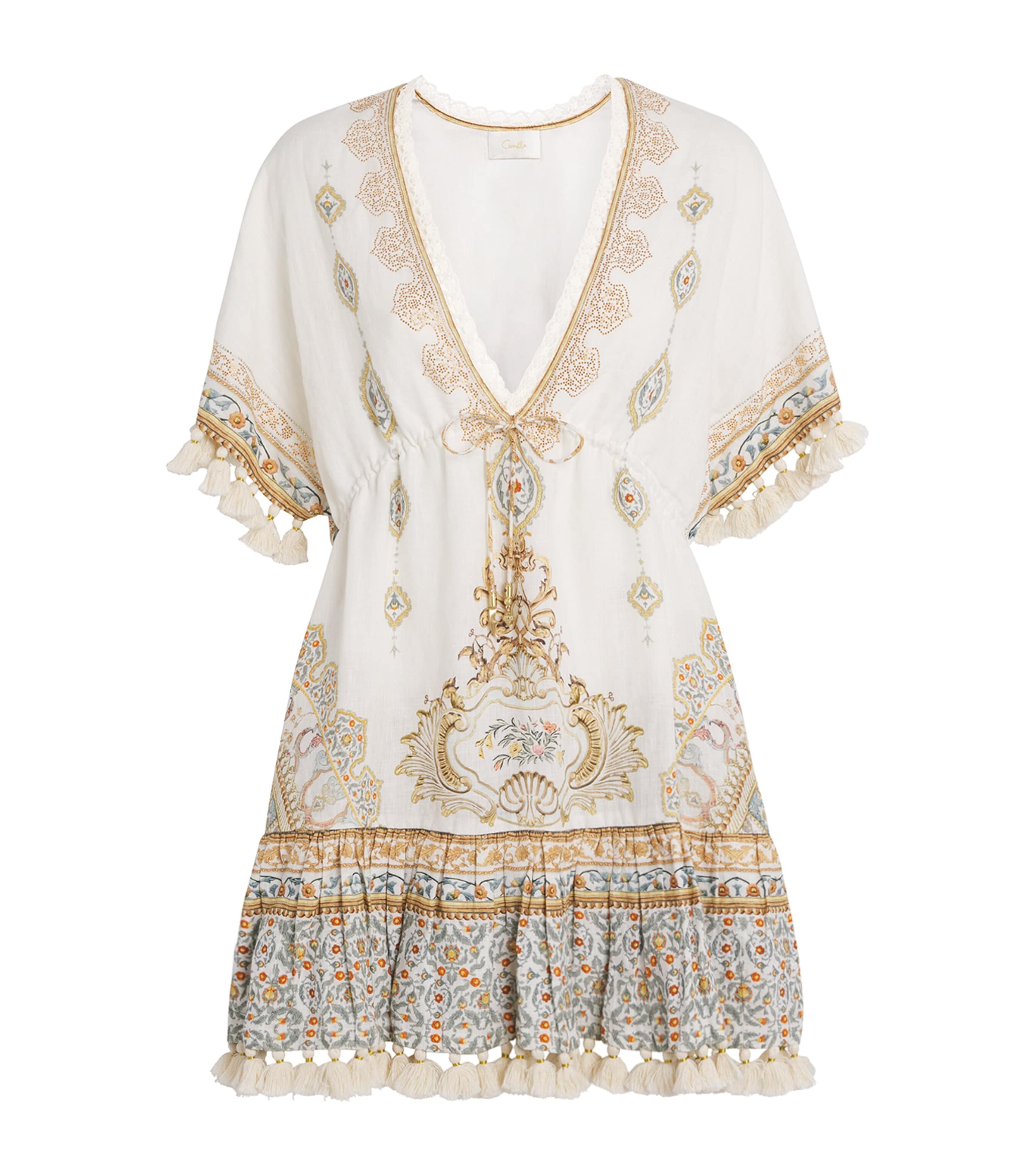 Camilla Linen Ottoman Dynasty Mini Dress In White