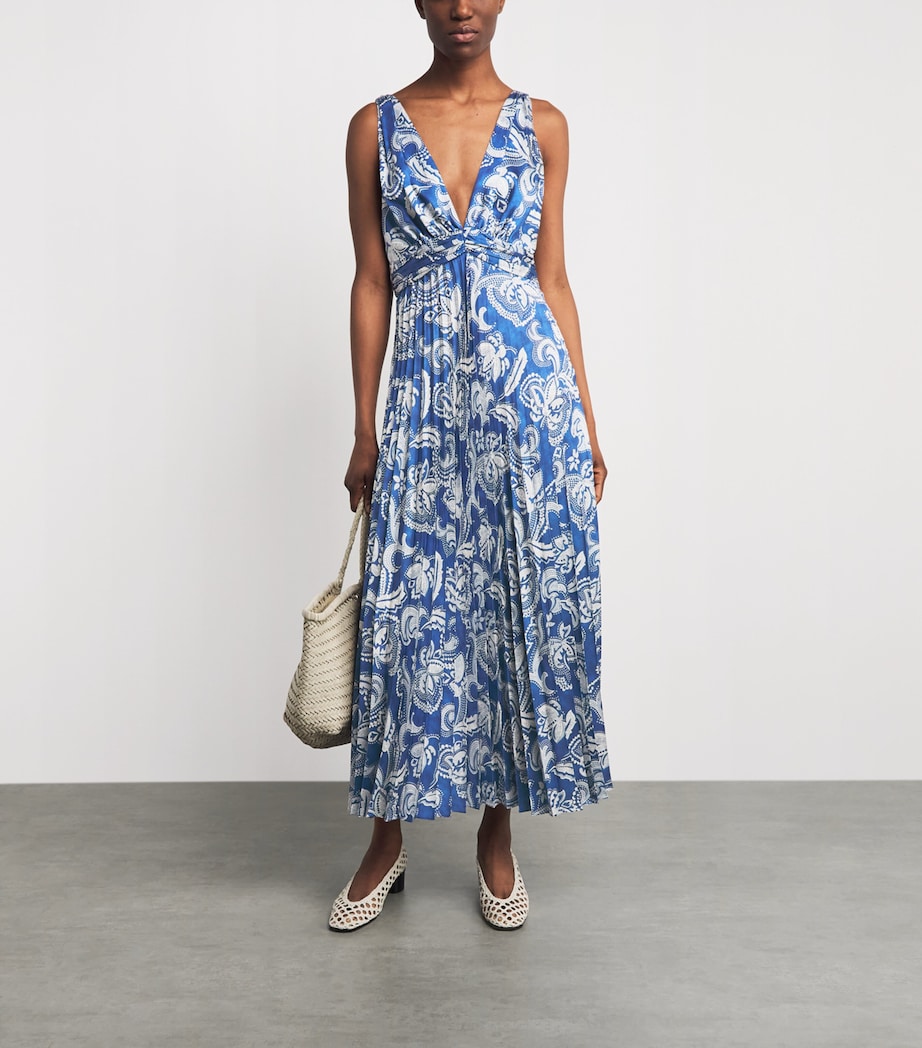 Sandro Paris Womens Floral V-Neck Maxi Dress Blue / Ecru Image 2