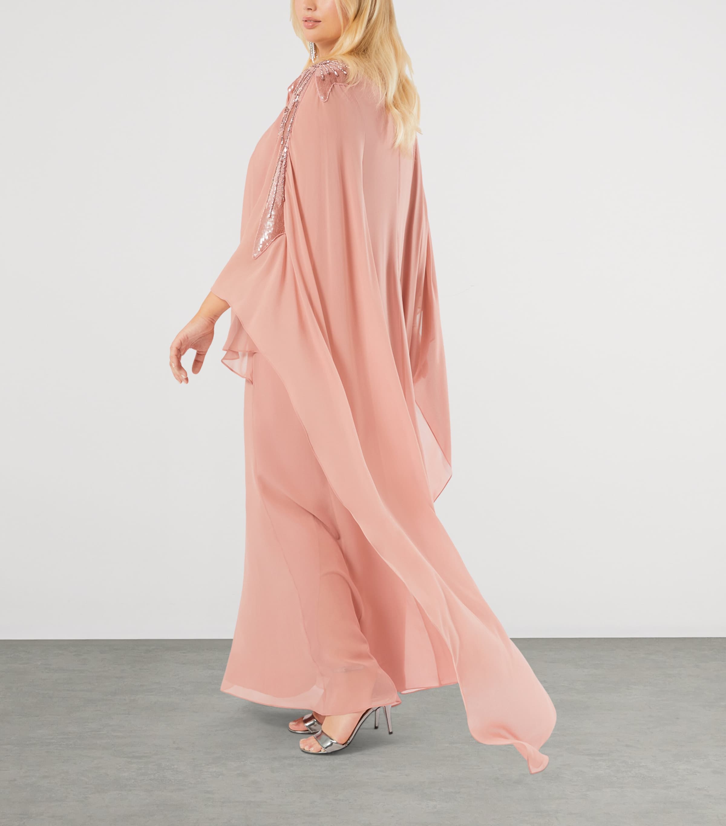 Marina Rinaldi Womens Embellished Caped Gown Antique Rose Image 2