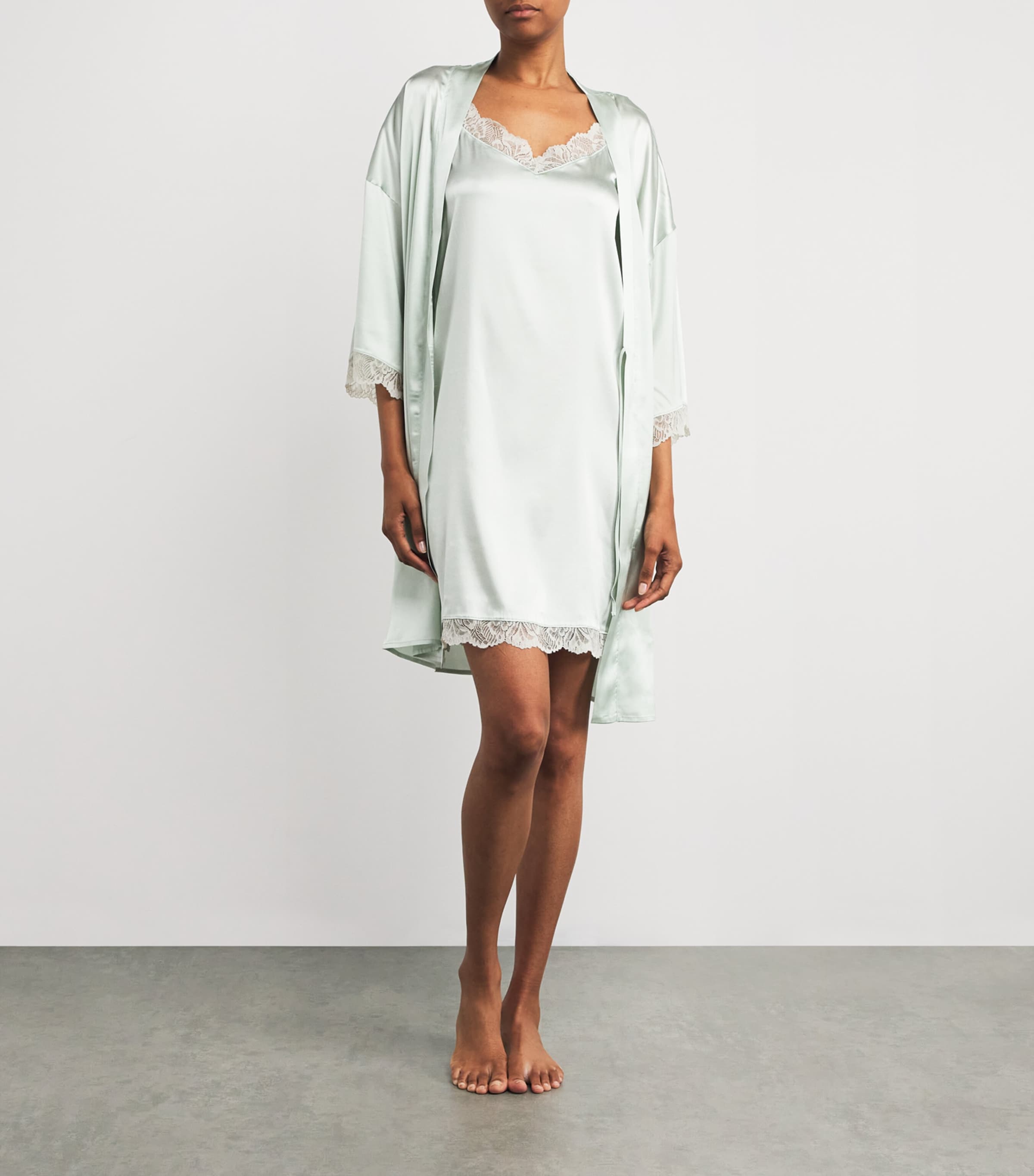 Silk Lace-Trim Nightdress WHITE SAGE Image 2
