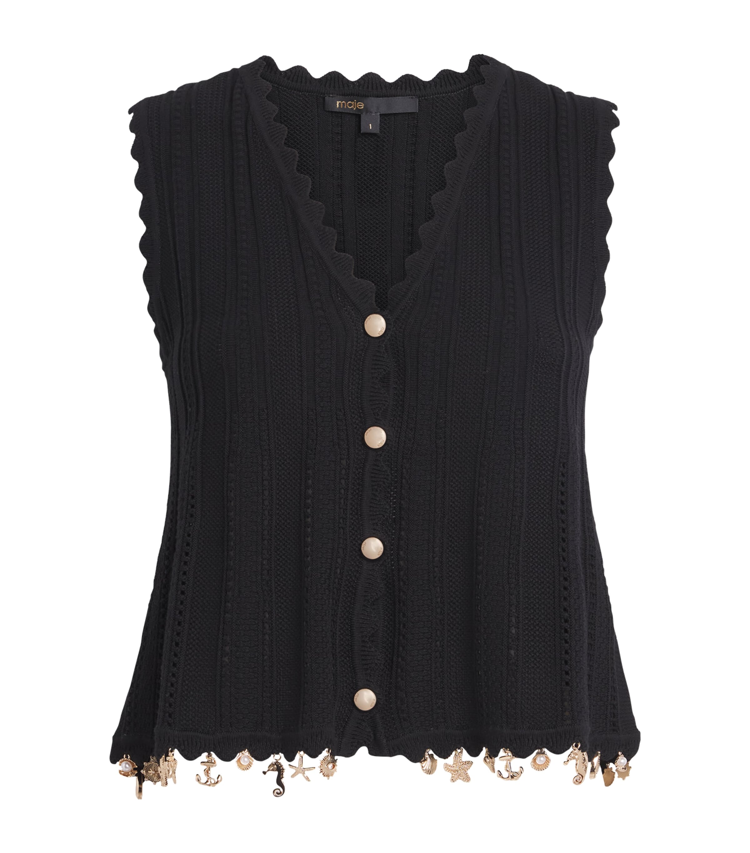 Maje Womens Charm-Embellished Sleeveless Cardigan Black Image 1