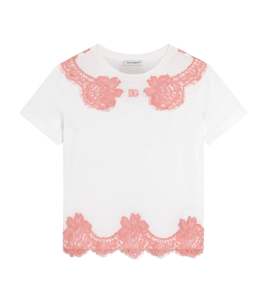 Dolce&Gabbana Kids Cotton-Lace Logo T-Shirt (8-12+ Years) White Image 1