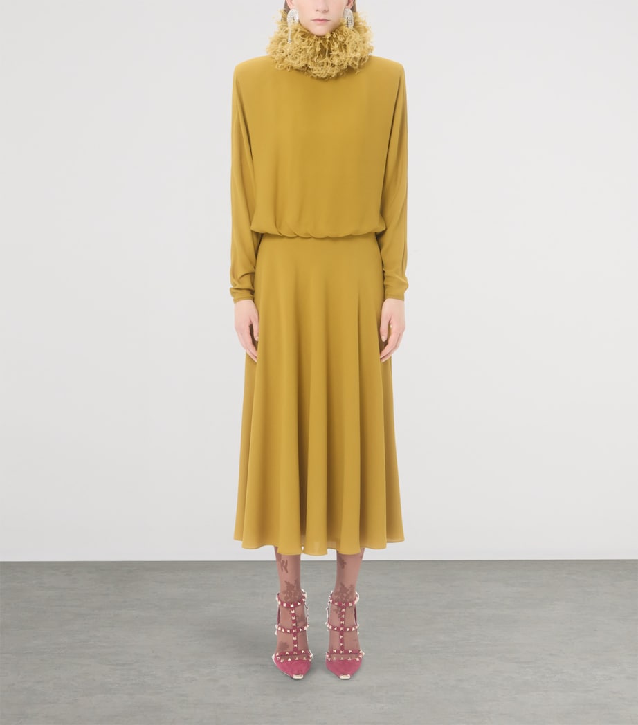 Valentino Womens Silk Feather-Trim Midi Dress Image 3