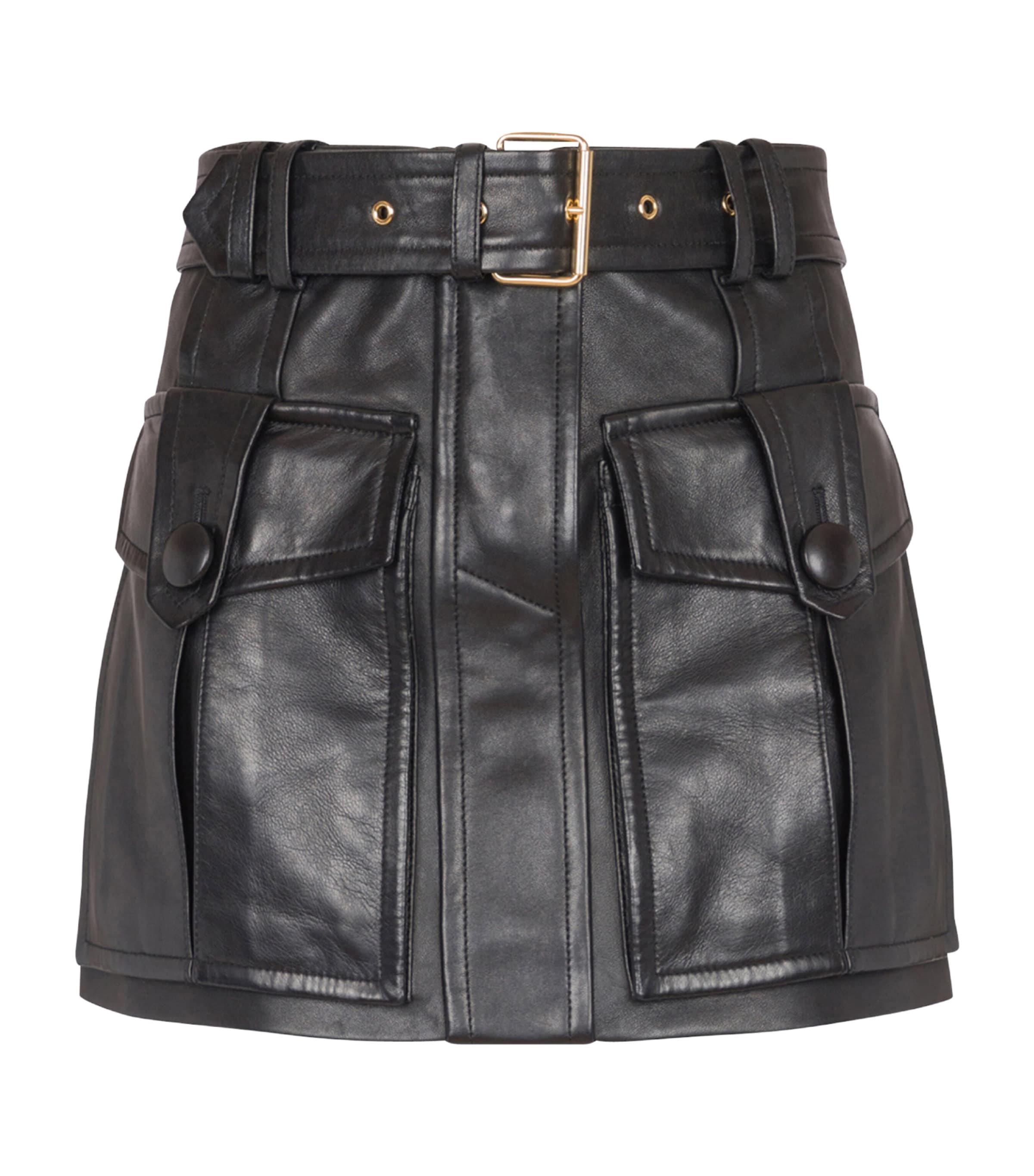 BALMAIN LAMBSKIN BELTED MINI SKIRT