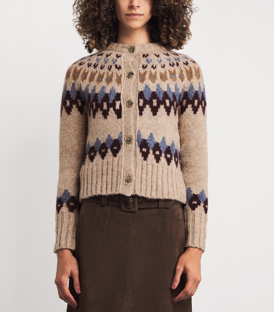 Alpaca Wool-Blend Fair Isle Christina Cardigan OATMEAL MELANGE MLTI Image 3