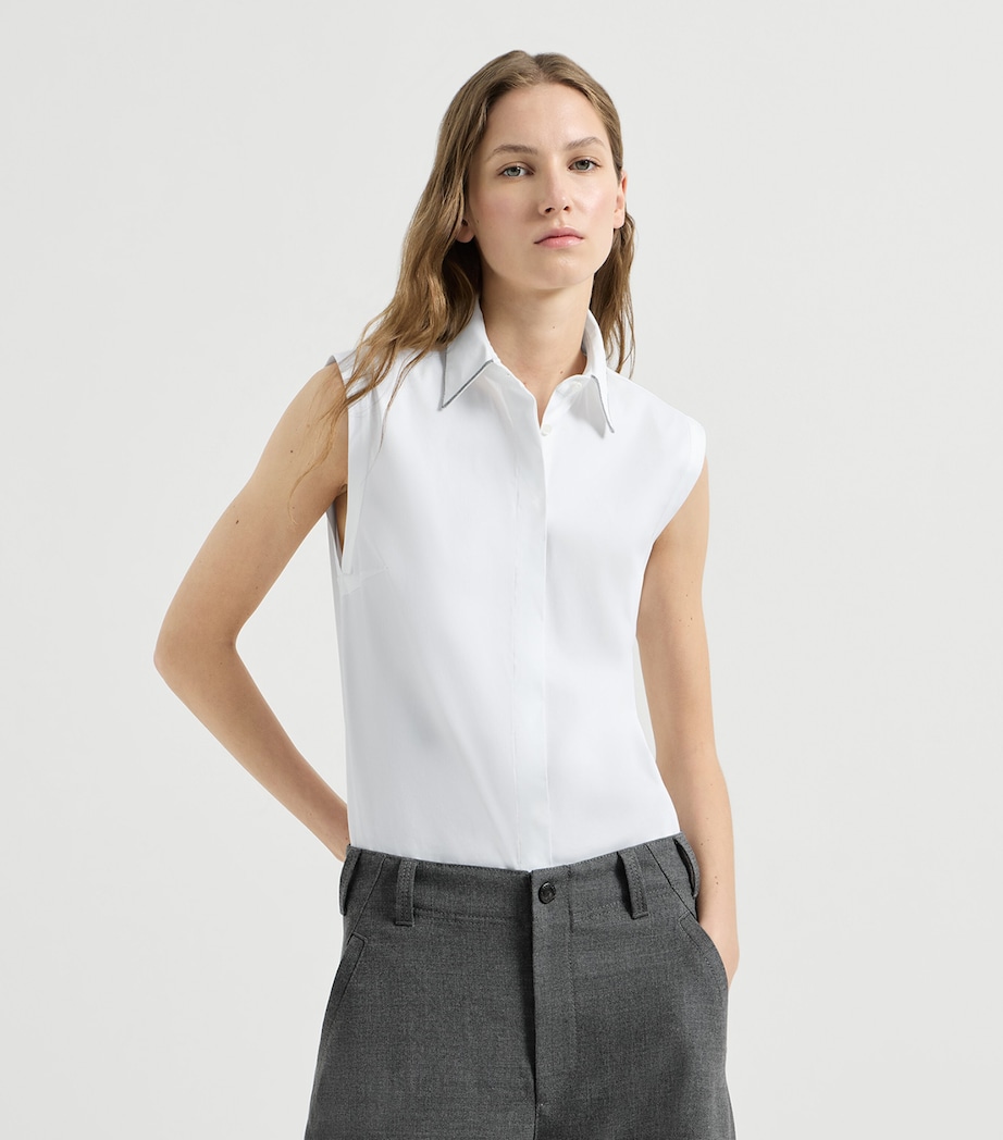 Brunello Cucinelli Womens Stretch-Cotton Poplin Sleeveless Shirt Image 4