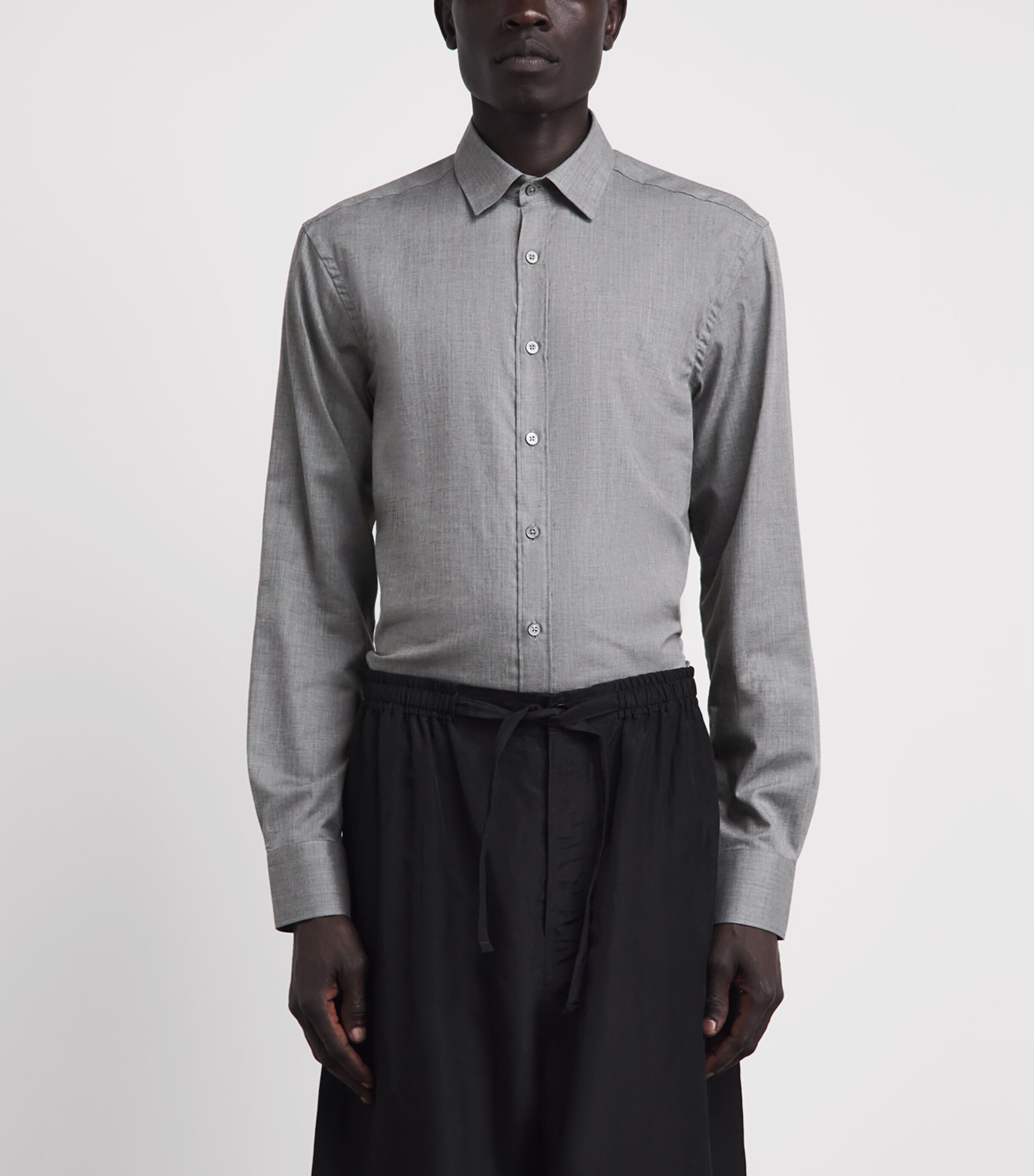 Canali Mens Cotton Herringbone Shirt Grey Image 4