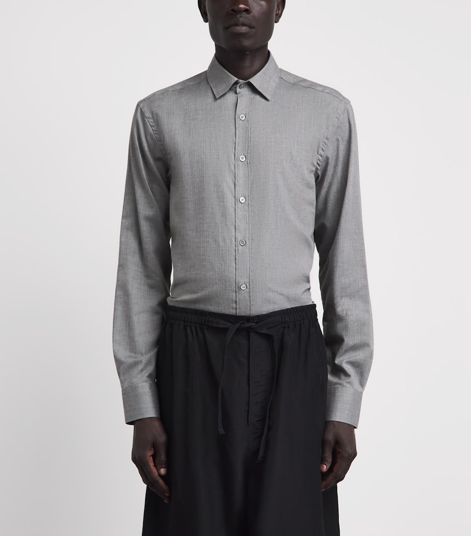 Canali Mens Cotton Herringbone Shirt Grey Image 4