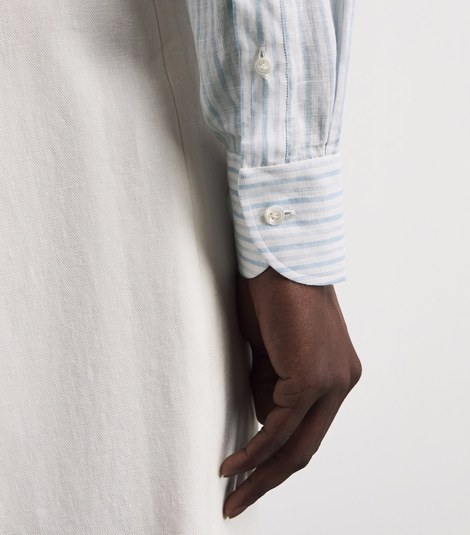 100HANDS Mens Linen Stripe Shirt Blue White Image 3