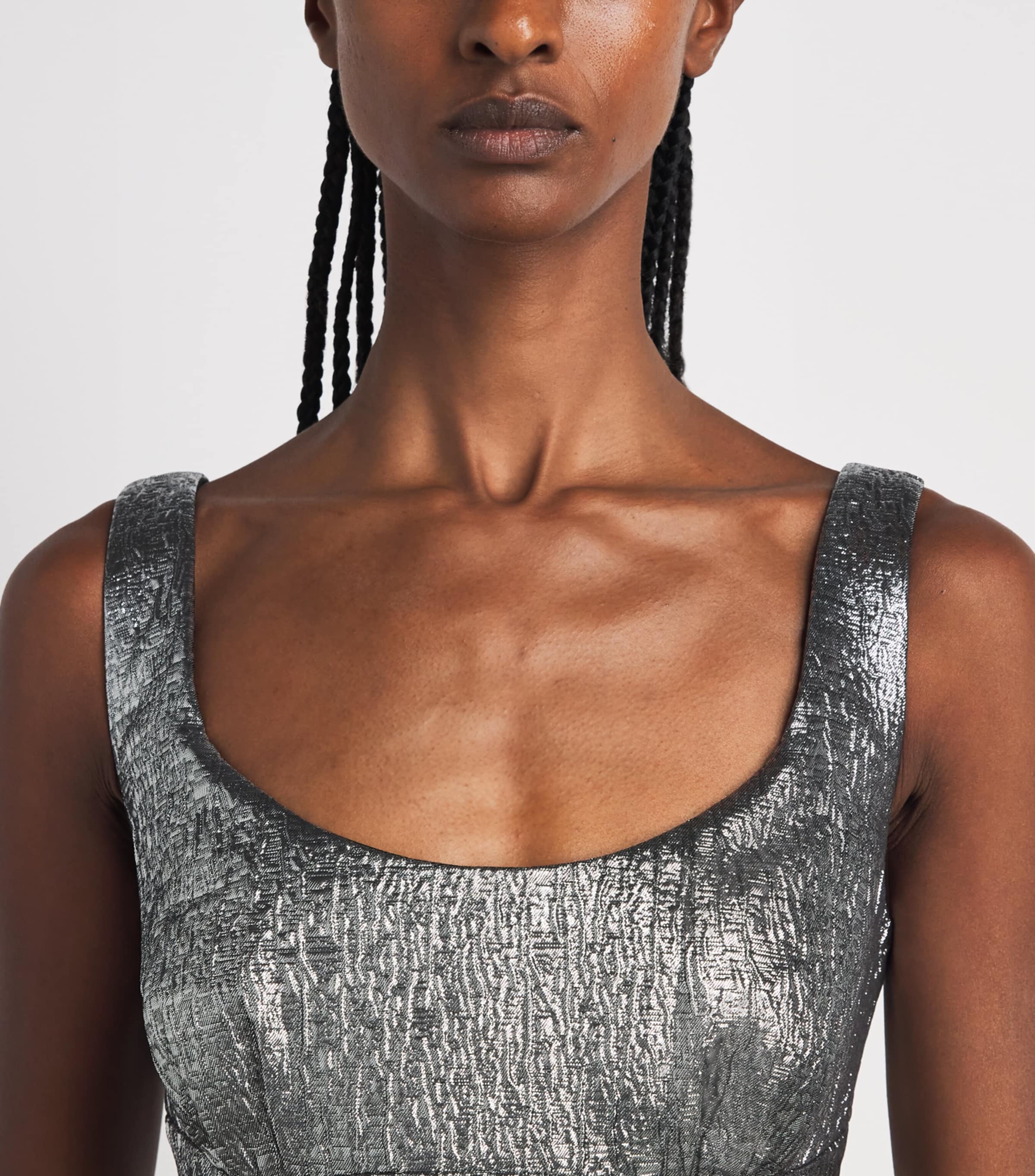 Roland Mouret Womens Metallic Jacquard Midi Dress Silver Image 5