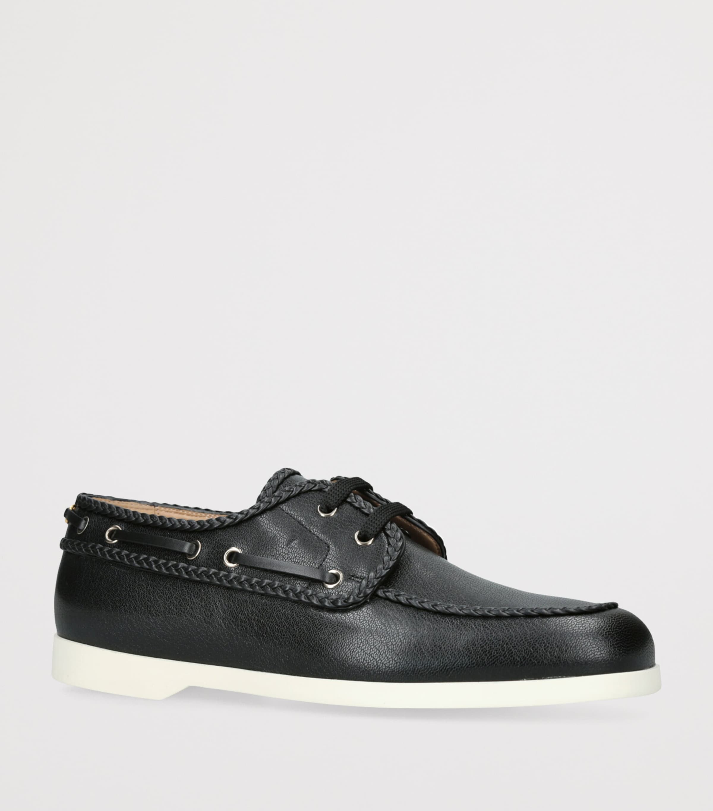Leather Boat Shoes BLACK Image 3