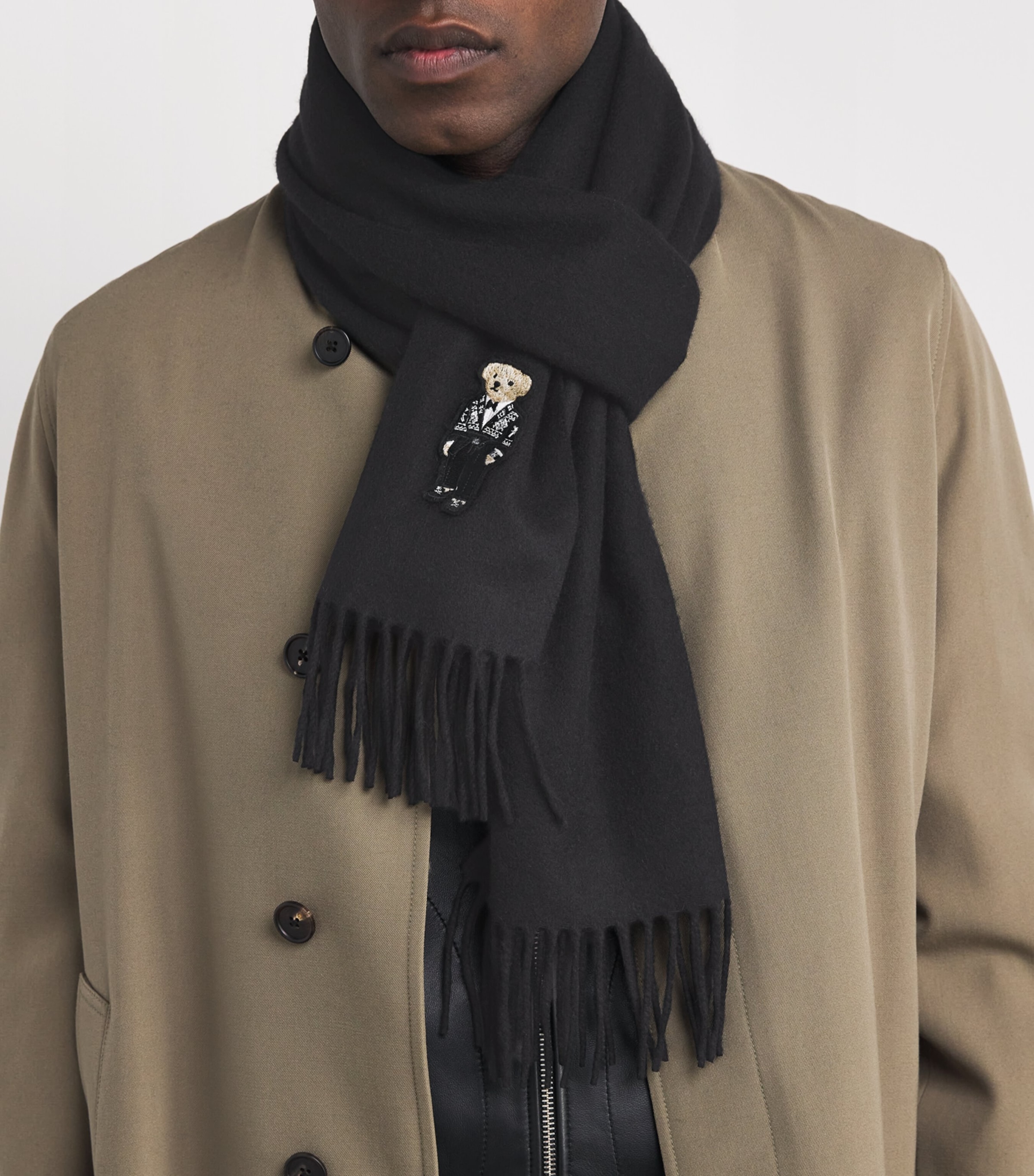 Ralph Lauren Purple Label Black Cashmere Polo Bear Scarf Harrods HK