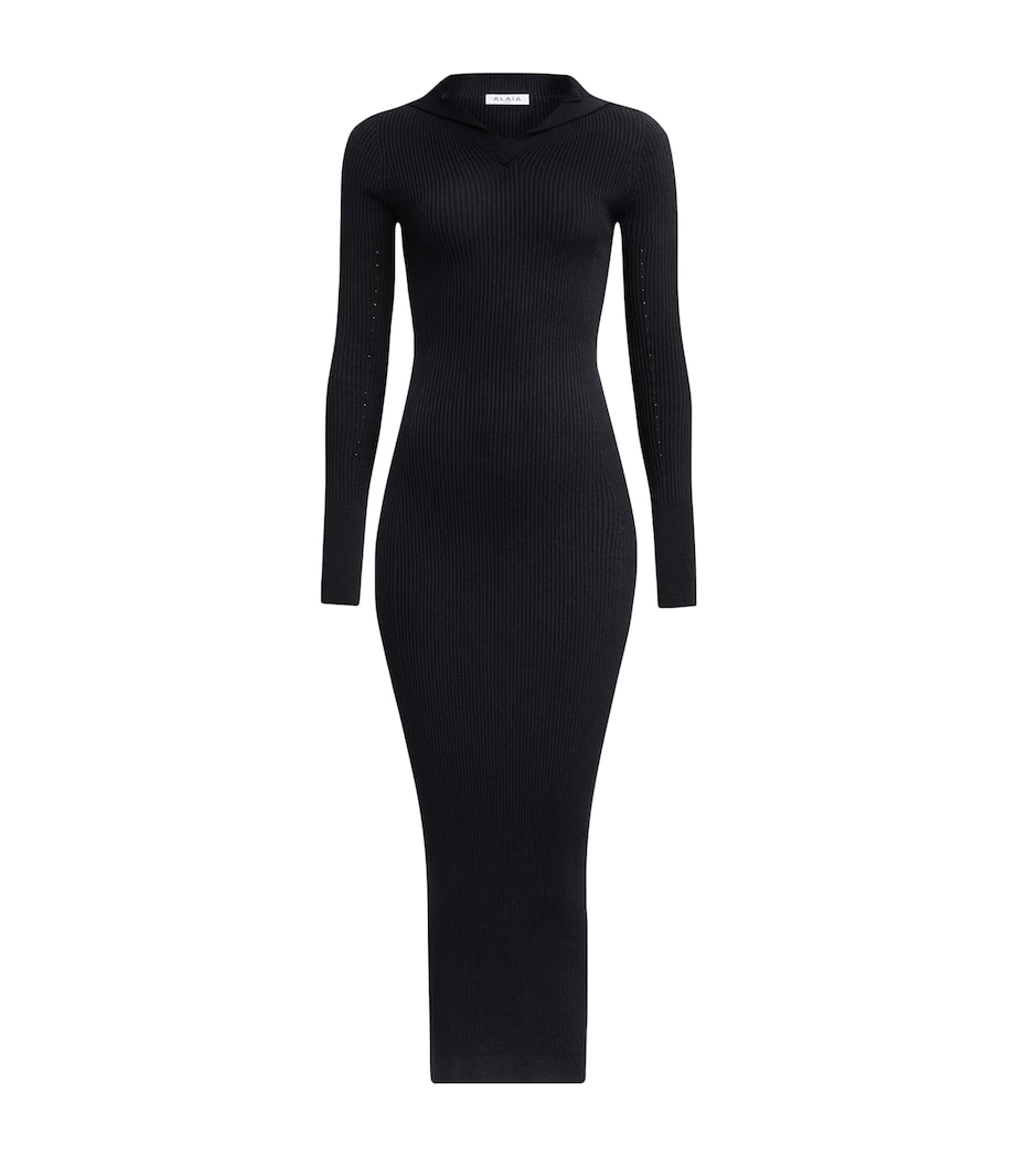 Alaïa Womens Ribbed Hooded Midi Dress Noir Alaia Image 1