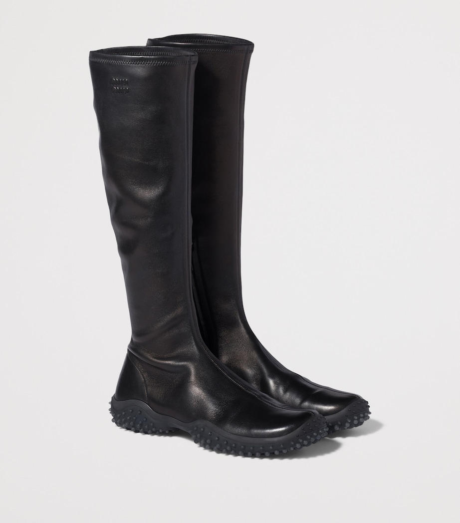 Miu Miu Stretch Nappa Leather Knee-High Boots Black Image 3