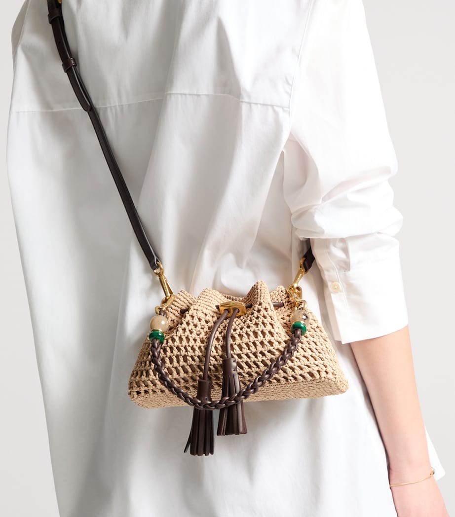 Jimmy Choo Small Cinch Raffia Shoulder Bag Natural/chocolate/go Image 2