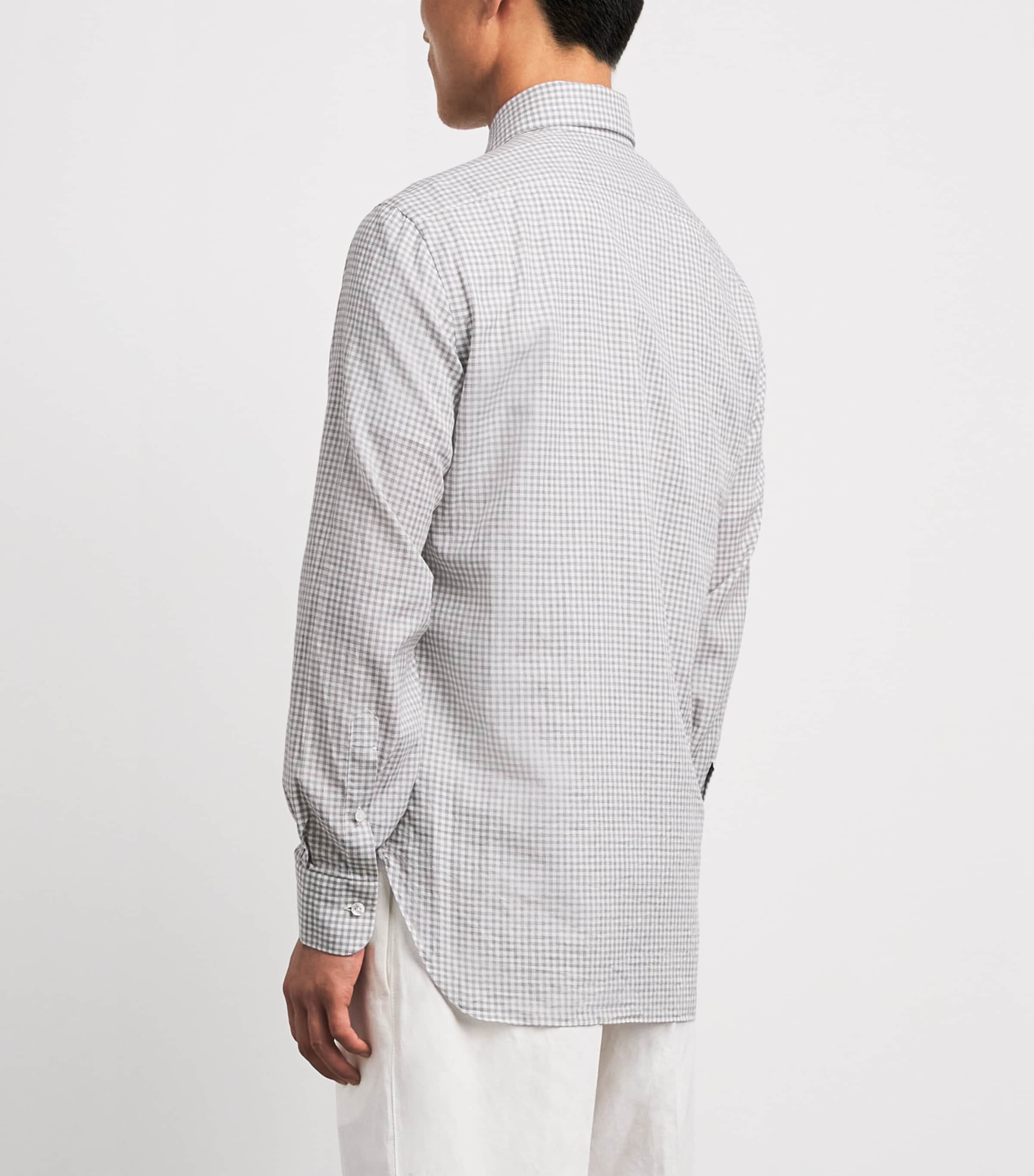 Barba Napoli Mens Cotton Washed Check Shirt Grey Image 5